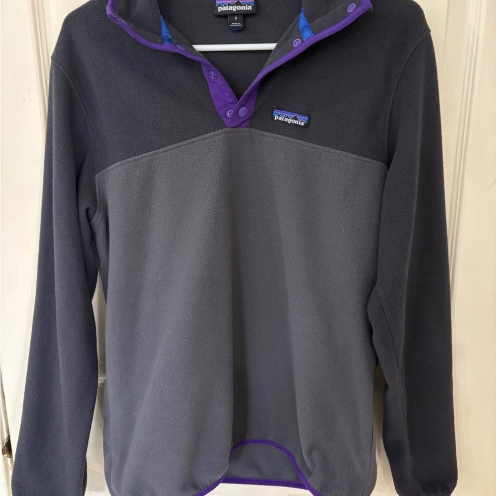 Patagonia Gray Fleece Pullover with Purple Trim